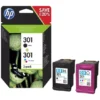 Pack cartouches HP 301 noire et tricolore
