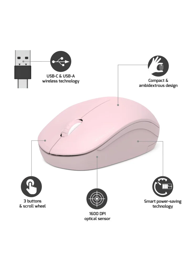 Souris Sans Fil Rose Bureautique PORT Connect 2 3